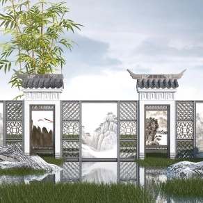 新中式景墙3D模型下载